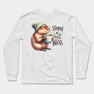 Steeped in Bliss Capybara with Hot Tea Long Sleeve T-Shirt